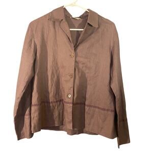 J. Jill Purple 100% Linen Collared Long Sleeve Button Down Blouse Women’s XS